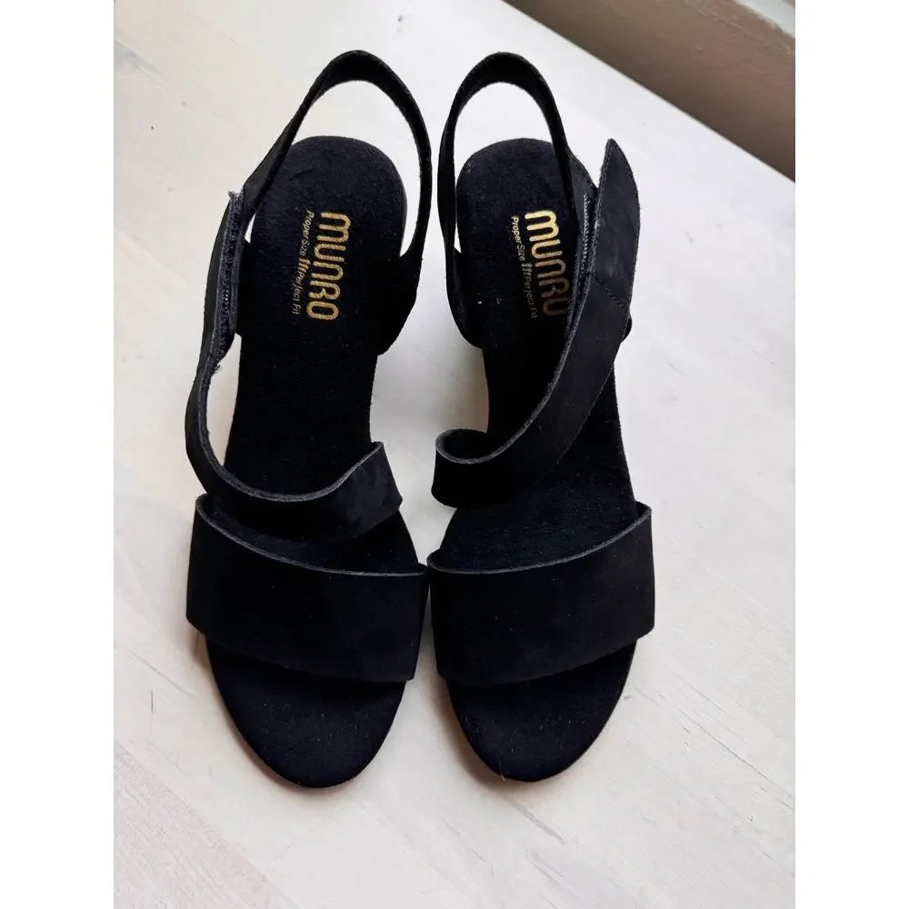 Munro Lucia Black Nubuck Heel Sandals Comfort Walking Dress Shoes Size 7